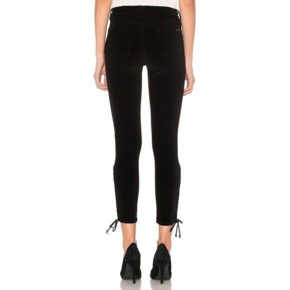 Hudson Nix High Rise Lace Hem Velvet Cropped Jeans in Black Star - Picture 5 of 8